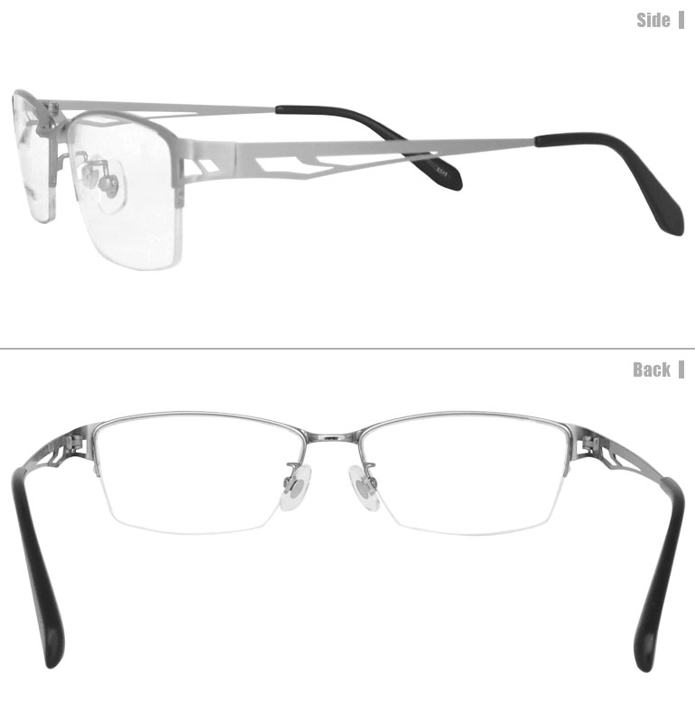 松ネコメガネ【8546-LGR】（メタルフレーム+薄型レンズ+メガネ拭き+ケース付き）シルバー系 | ドリームコンタクト